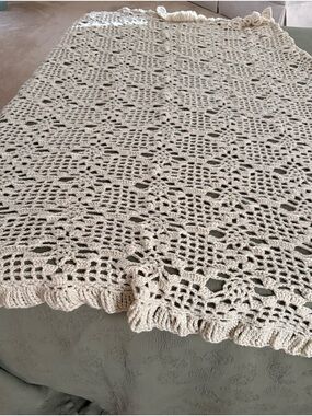 Handmade Crocheted Throw Blanket - Cream
